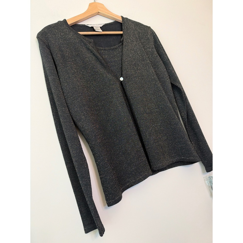 John Paul Richard Women PL Black Metallic Silk Blend Cardigan Shell